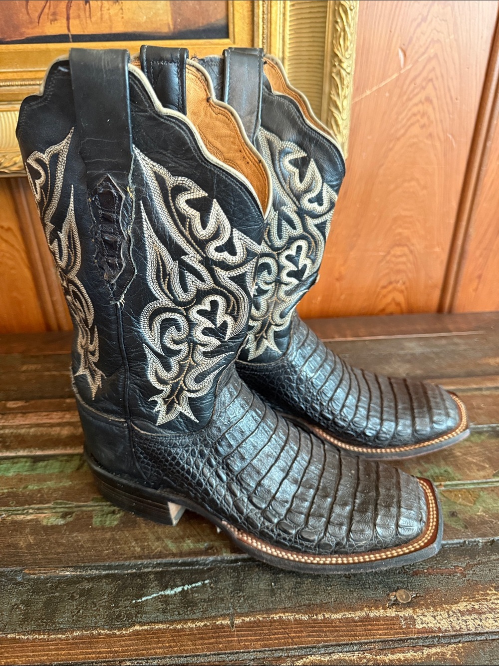 Lucchese Black Exotic Leather Women’s  Western Boots - Riding boots square toe